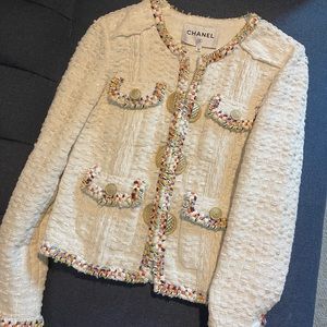 Chanel 2017 pairs cuba cruise runway tweed jacket creme multi-color blades